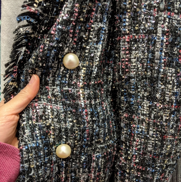 ZARA Tweed blazer with pearl detail size XS - Picture 3 of 4